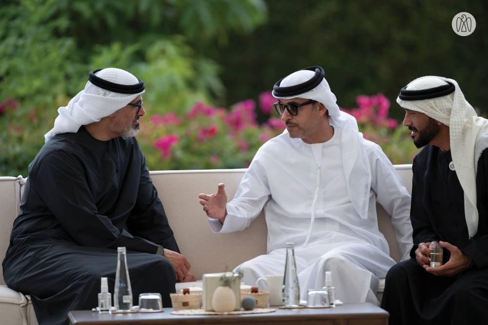 Hazza bin Zayed receives Khalid bin Mohammed bin Zayed in Barzeh Al -Maqam Palace in Al Ain