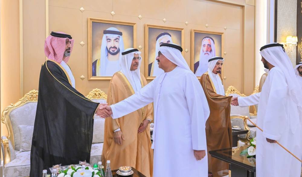 Al -Nuaimi, Al -Sharqi, Al -Mualla, and Saud bin Saqr receive the well -wishers on Eid al -Adha