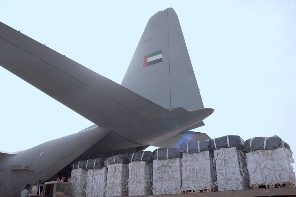 The UAE is implementing the 69th air landing and entering 500 tons of food to Gaza