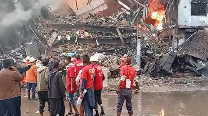 Five killed as parts of Gul Plaza collapse after hours-long blaze; rescue efforts underway