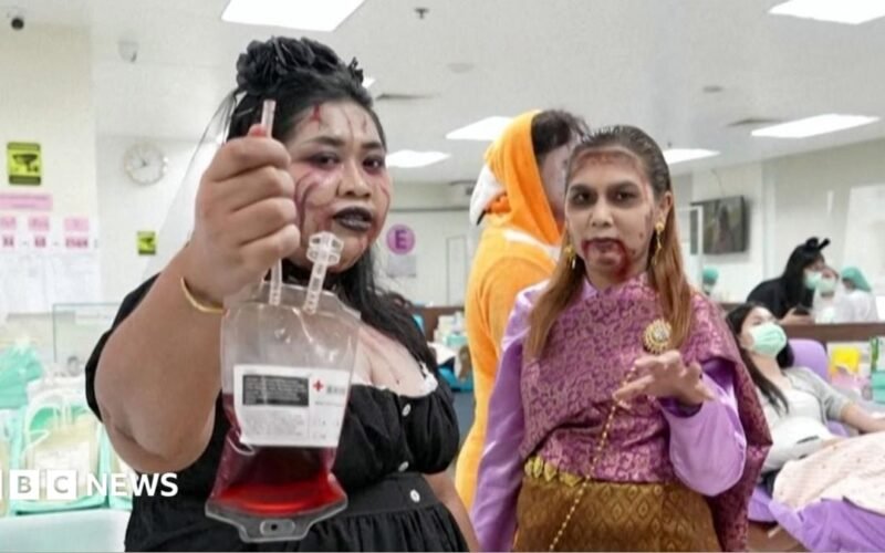 Watch: Blood donors get a Halloween fright in Thailand
