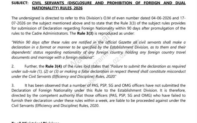 Govt warns officers of action over failure to declare dual nationality