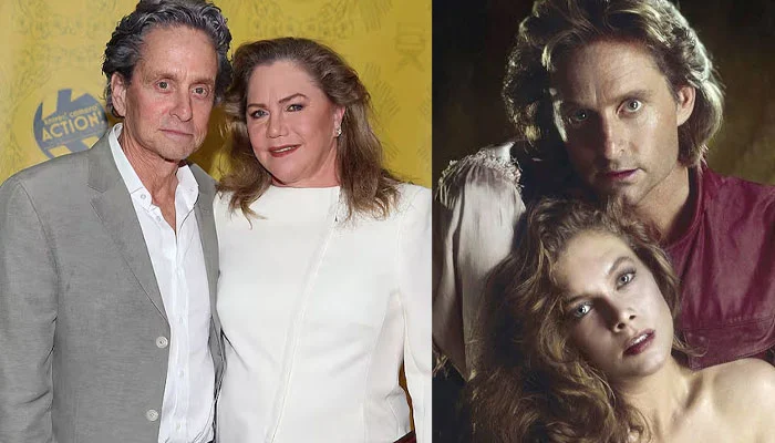 Kathleen Turner reacts as Michael Douglas comes clean about their 1984 affair